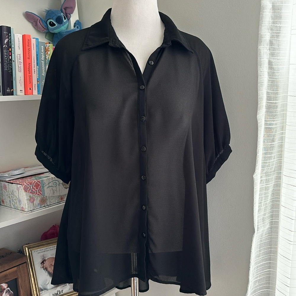 Forever 21 chiffon button-up with lace detail on the back.